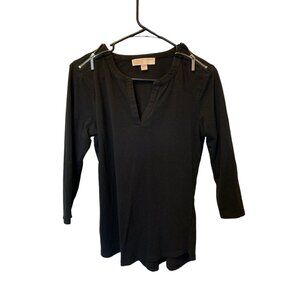 👗 2/$30 👗 Michael Kohl’s Black Long Sleeve Blouse with Zipper Shoulders sz S